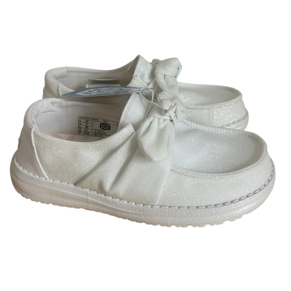 HeyDude Wendy Bow Youth Stardust Shoes in White NWT Girl's 1